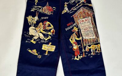 Unworn NOS 1940s Novelty Print Side-Button Denim Pants